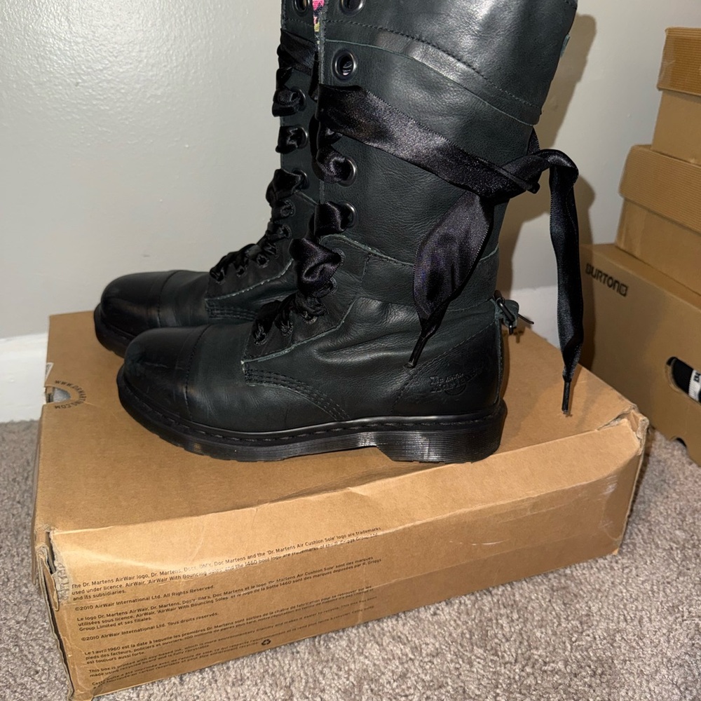 Dr. Martens Black High-Top Combat Boots with Satin Laces - Picture 2 of 5